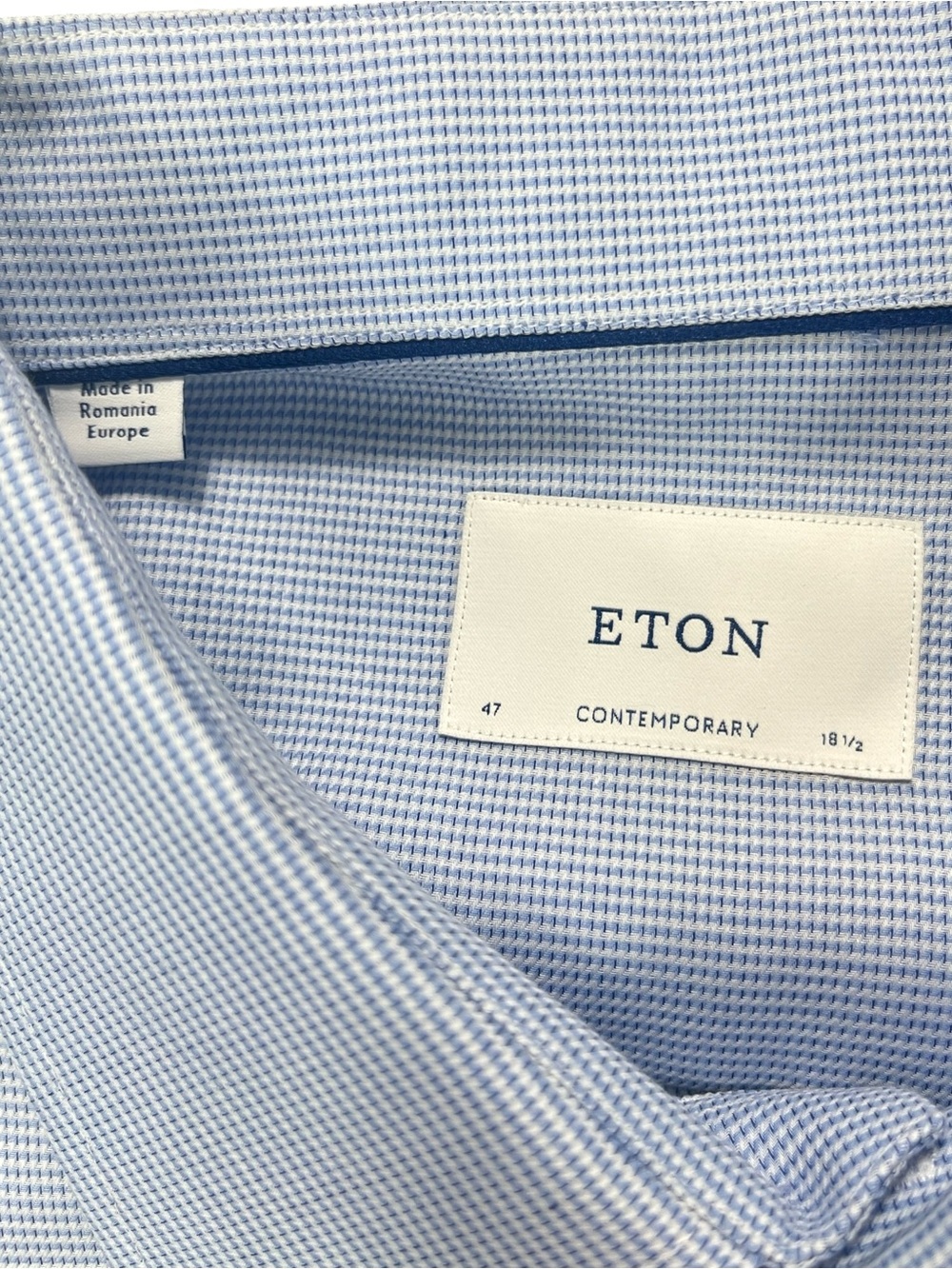 Eton Men’s 18.5 47 Light Blue Micro Check Contemporary Dress Shirt - Picture 5 of 6